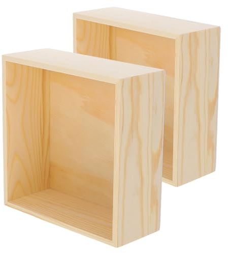 VILLFUL 2pcs Unfinished Wooden Square Storage Boxes 20x20x8cm, Open-top Wood Organizer for Jewelry, Wedding Favor Candy, Desktop Office Keepsake