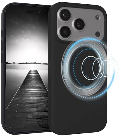 EAZY CASE Magnetische Silikon Hülle für iPhone 17 Pro - MagSafe-kompatibel, Premium-Liquid-Silikon, Stoßfest, Kameraschutz, Mikrofaser-Innenfutter, Slim Cover Handyhülle Bumper - Schwarz