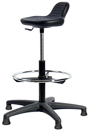 Topsit IND000014 Arbeitshocker Stehhilfe hoch mit Fußring zur Ablage, Abwischbar für Labor geeignet, Hartschaum Schwarz, 40 x 43 x 85 cm