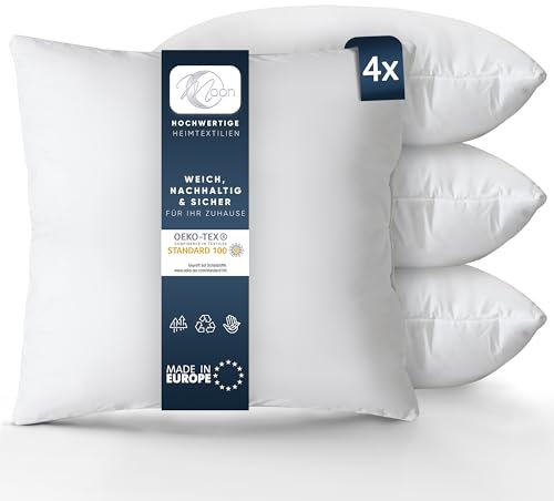 MOON Luxury Perkal 4er Pack Füllkissen 40x40 cm Innenkissen Sofakissen 100% Baumwolle fest gefüllt