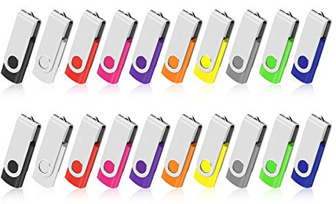 Clé USB 4Go Lot de 20 Cle USB 2.0 Mémoire Stick Pivotant Stockage Flash Drive Grande Vitesse pour PC/Ordinateur Portable/Voiture Bon Cadeau pour Enfants et Amis 10 Couleurs Mixtes