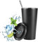 flintronic 500ML(17oz) Edelstahl Becher Kaffeebecher mit Strohhalm, Thermobecher Reiseflasche mit Spritzfestem Deckel,Trinkflasche Vakuumisolierte Tasse Kaffee to Go, Schwarz (mit 1 Becherbürste)