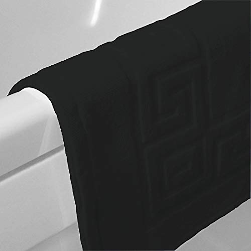 Egyptian Cotton Bath Mats Classic Greek Key Pattern 750 GSM Terry Towelling Soft Touch (Black, 12)