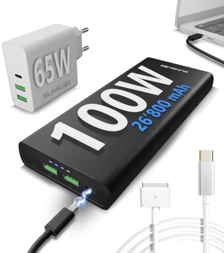 Sunslice | Power Bank para portátil Y teléfono. Power Bank USB-C de 26,800 mAh y 100W. Compatible con MacBook Air. Incluye Cable Magsafe2 y Cargador rápido de 65W.