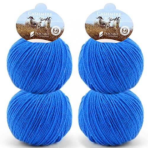 Pascuali Bio Cashmere 6/28. Strickwolle aus 100% Kaschmirwolle Wolle zum Stricken und Häkeln, 4 Knäuel - 100 g - Farbe:Kobalt 36
