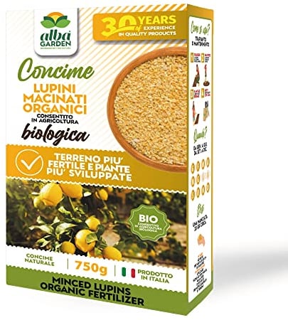 Albagarden - Lupini Macinati Per Agrumi e per tutte Le Piante - Concime Biologico - Fertilizzante Per Abbondante Produzione Come Limoni Acidofile Azalee Ornamentali x 750 g
