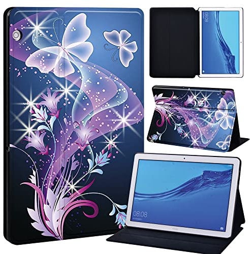 FINDING CASE For Huawei MediaPad T5 10 10.1 Inch Tablet - Printed PU Flip Leather Smart Lightweight Shell Stand Cover Case for MediaPad T5 10 10.1 (butterfly flame)