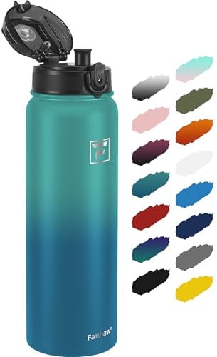 Fanhaw 1 L Insulated Stainless Steel Water Bottle with 1 Lid (Chug Lid) - For Kids, Women, Men | Leak & Sweat Proof with Anti-Dust Lid (Green Blue)