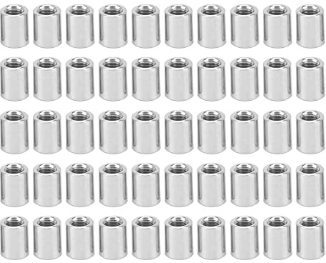 BORDSTRACT 50 Stück M5 x 0.8 mm Runde Verbindungsmuttern, 304 Edelstahl Rundmuffen Runde Gewindemuffen Langmutter Abstandshalter 10mm/0,39 Länge Stiftmutter für Halterung