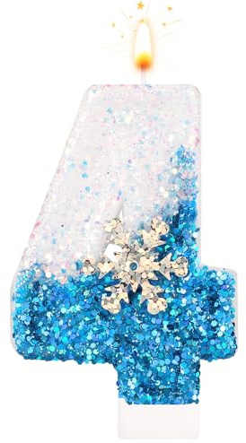 Geburtstagskerzen 0-9, Schneeflocke Pailletten zahlenkerze, Weiß und Blau Kuchenkerzen für Kinder, Erwachsene, Geburtstag, Hochzeit, Jubiläum, Partyzubehör (4)