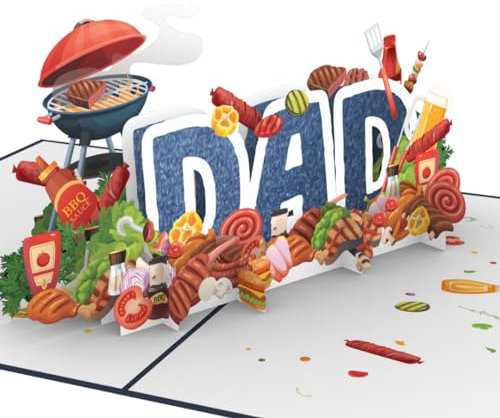 Three Dee Cards - Premium Handcrafted Fathers Day pop up card, 3D barbeque Birthday card for Dad, Get Well Soon, Thinking Of You Daddy, 3D Pop-up greeting BBQ card for him