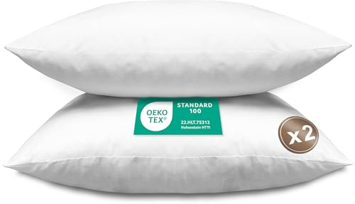 FAM’Home Baumwolle Kissen 65x65 2er Set, Atmungsaktiv Waschbar Kopfkissen 65x65, Polyester-Hohlfaserkügelchen Bettkissen, Kissenfüllung für Allergiker Geeignet