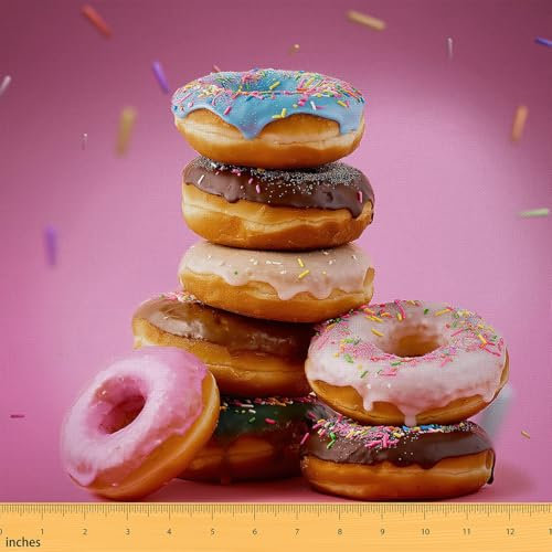 Tissu de Beignet de Dessert Tissus Au Metre,Crème de Gâteau Rose Tissu Intérieur et Extérieur,Tissu Intérieur de Chocolat Sucré,Tissu Décoratif de Thème de Nourriture 3D pour Enfants,460x150 (HxB)