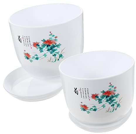 KONTONTY Lot De 2 Pots D'orchidées en Résine PP pour D'intérieur avec Trous De Drainage Et Plateau