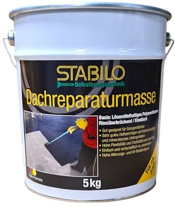 Stabilo Dachreparaturmasse 5 kg | Bitumen-Spachtelmasse, Dach-Abdichtung, Schwarz