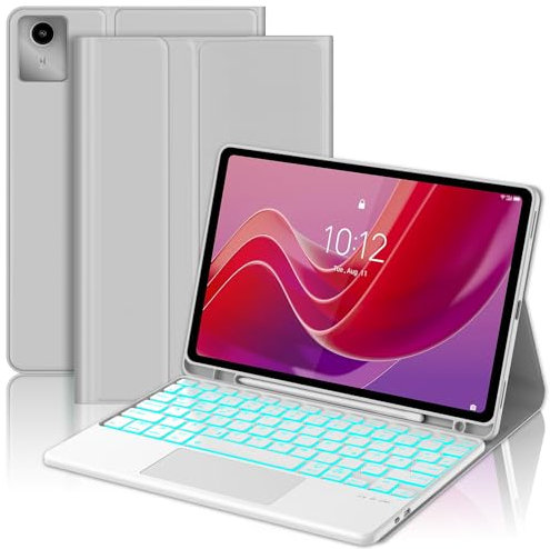 Occtingkind, M11 custodia con tastiera, custodia con tastiera per Lenovo Tab M11 2024 11 pollici, tastiera magnetica rimovibile Bluetooth, layout QWERTZ, USB C, trackpad, retroilluminazione, grigio