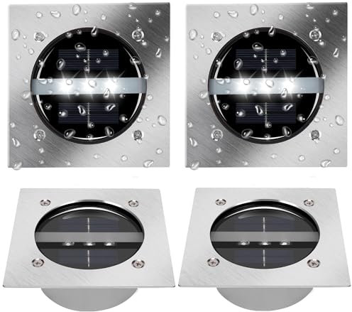TOSHIN 4 Stück Solar Bodenleuchten Solarleuchte für Außen, 3 LED Solarlampen für Garten, Rasen, Gehweg, Patio, Auffahrt, Wasserdichte Gartendekoration Lampe, Kalteweiß, Eckig