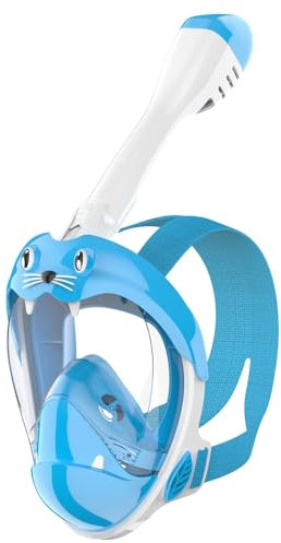Schnorchelmaske Kinder Vollmaske – CO₂ sichere Tauchmaske ab 6 Jahren mit Anti-Beschlag, Anti-Leck, 180° Sichtfeld – Schnorchel Vollgesichtsmaske inkl. Silikon & Tragetasche (Blau, XS)