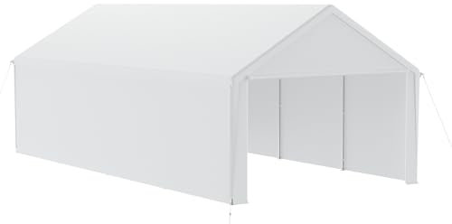 NAIZY Carport, 4 x 8 m, avec parois latérales amovibles, grande tente de garage, tente de rangement, protection UV, coupe-vent, résistant à l'hiver, blanc