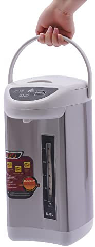 Heißwasserspender 5.8 Liter Thermopot, Edelstahl Heißes Wasserkocher mit Automatisch Konstante Temperatur 90°C, 3 Wasserabgabe, für Küche Büro Hausgebrauch (Grau)