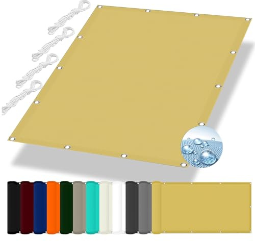 Toldo impermeable de 3,4 x 3,4 m, resistente a los rayos UV, con ojales y cuerda para balcón, alfombras, perreras, color crema, protección impermeable para exteriores