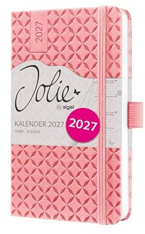 SIGEL Jolie Wochenkalender 2027 A6 rosa Hardcover Terminplaner | 7J110, Mit Gummiband, Stiftschlaufe, Einstecktasche, 174 Seiten, vegan, Buchkalender, Taschenkalender