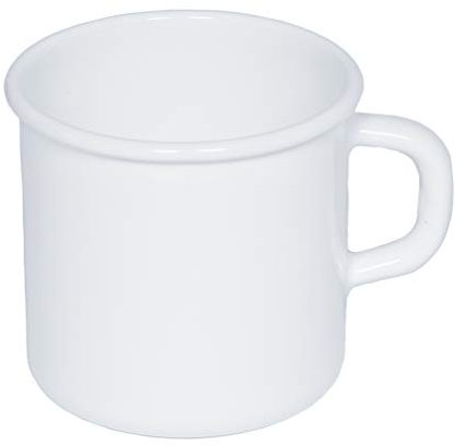 Riess, 0221-033, Emaille Topf mit Bördel, Kaffeebecher, Durchmesser 8cm, 0.375 Liter Inhalt, 3/8 Liter, LBH 11,1x8,8x8,4cm, Gew. 0,192kg (WEISS)