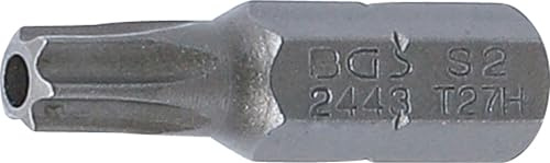 BGS 2443 | Bit | Länge 25 mm | T-Profil (für Torx) mit Bohrung T27 | Antrieb Außensechskant 6,3 mm (1/4) | Chrom-Vanadium-Stahl (S2)