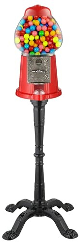 15” Gumball Machine with Stand and Coin Bank - Bubble Gum Machine Candy Dispenser Vending Machine with Glass Globe and Metal Base - Vintage Style Gum Ball Machine by Great Northern Popcorn (Red)