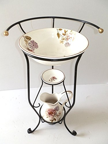 Set toilette Completo lavabo in ceramica Toscana 3 pezzi con FIORI Ferro Battuto