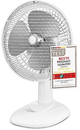 SUNTEC 13249 Tischventilator CoolBreeze 1500 TV [15 cm Flügel-Ø, 2 Stufen, Kopf beweglich, 15 Watt] W, 240 V, Weiß, 19, 5 x 28 x 16 cm