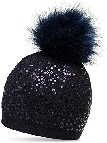 Caspar MU186 Damen Fein Strick Pailletten Glitzer Winter Mütze, Farbe:dunkelblau, Größe:One Size