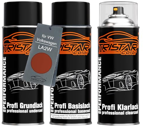 TRISTARcolor Autolack Set Spraydosen für VW LA2W Copper Orange Metallic +1K | für VW / Volkswagen, Set aus Grundlack + Basislack + Klarlack, Sprühdosen 400ml