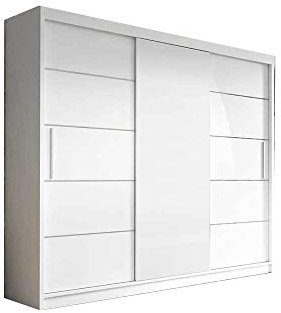 E-MEUBLES Grande Armoire de Chambre, Penderie (Tringle) avec etagères et 3 Portes coulissantes (L x H x P): 250x218x61 Elba II (Blanc)