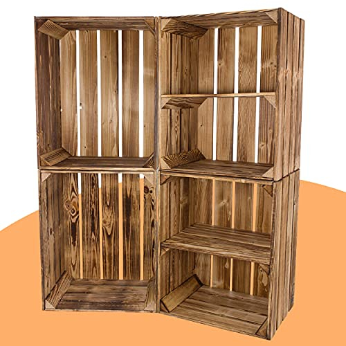 Geflammte Weinkisten 2X Kisten mit Mittelbrett 2X Standard 50x40x30cm Obstkisten Wandregal Holz Holzkiste Regal Apfelkiste Vintage