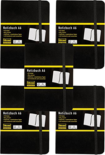 Idena - Notizbuch DIN A6, 192 Seiten, 80 g/m², schwarz (5, A6 kariert)