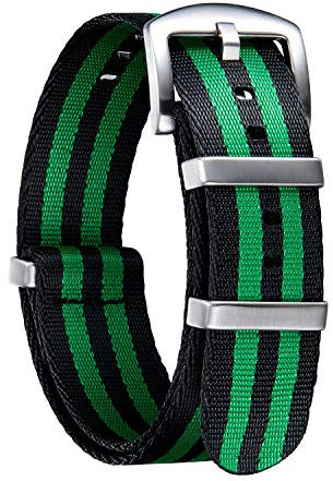 BINLUN Nylon Watch Straps Thick G10 Premium Ballistic Multicolor Replacement Watch Bands with Silver/Black Stainless Steel Buckle for Men Women 18mm 20mm 22mm 24mm(Black&Green,24mm)