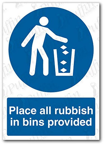 Place All Rubbish In Bins Provided Sign (Self Adhesive, A3)