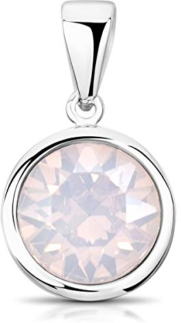Materia Kristall Anhänger Stein opal rosa - 925 Silber Kettenanhänger rund klein KA-462-creme