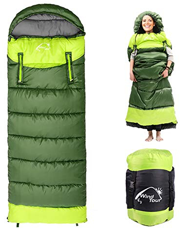 Topchances Mumienschlafsack, professioneller 4-Jahreszeiten-Rucksack-Schlafsack für Erwachsene und Kinder, 1950 g, warm und waschbar, für Wandern, Reisen und Outdoor (Green-L)