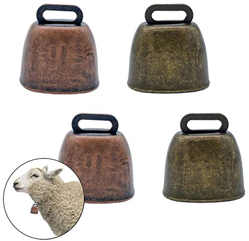 unbrand FAFAHOUSE Kleiner Messingglocke, Kuh, Pferd, Schaf, Weide, Kupferglocken, Rinderbaum, Tiere, Laute Bronze-Glocke, Diebstahlschutz für Haustiere, 4 Stück