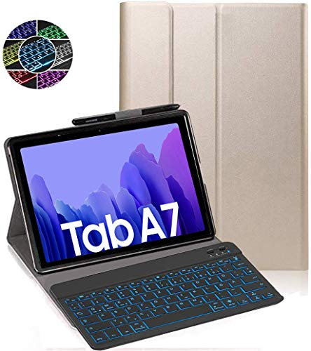 RLTech Tastiera Custodia per Samsung Galaxy Tab A7 10.4 2020, [Italiana Layout] 7 Colori Backlit Tastiera Wireless Con Custodia Protettiva Per Samsung Galaxy Tab A7 T500/T505/T507 10.4 2020, Oro