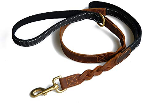 QINGMAI Leder-Hundeleine, handgefertigte 49-Zoll-Lange Hundeleine, strapazierfähiges, langlebiges GEH-Training Starkes Blei für kleine, mittlere und große Hunde (Red Brown)