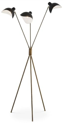 Casa Padrino Luxus Stehleuchte Antik Messingfarben/Schwarz 87 x 87 x H. 180 cm - Elegante Dreibein Stehlampe im 50er Jahre Stil - Luxus Kollektion