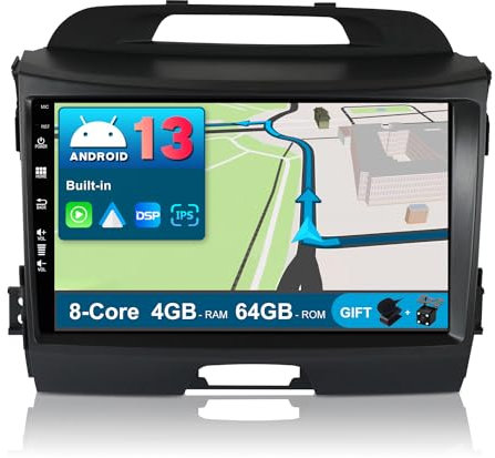 JOYX Android 14 Autoradio para Kia Sportage 3 III SL (2010-2016) - [4G+64G] - Built-in DSP/Carplay/Android Auto - Gratis Cámara - 9 Pulgada 2 DIN - Apoyo Dab Bluetooth 5.0 Volante 360-Cámara Google