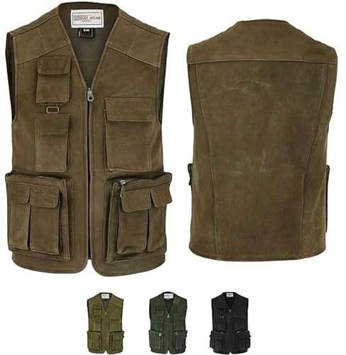 German Wear Jagd Lederweste Jagdweste Angelweste Angler Weste Jägerweste