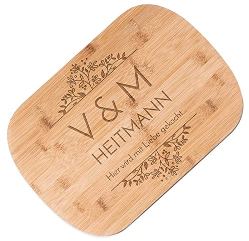 Maverton Bambusholzbrett mit Gravur - Schneidebrett aus Bambus - Küchenbrett - Größe: 35x25 cm - für Paare - zum Hochzeitstag - zur Hochzeit - zu Weihnachten - Blumen