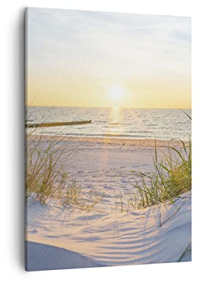 Bilder auf Leinwand Düne Strand Meer Leinwandbild mit Rahmen 50x70cm Wandbilder Dekoration Wohnzimmer Schlafzimmer Küche Deko Groß Wanddeko Bild Wand Kunstdruck Art Wall Decor Canvas PA50x70-3989