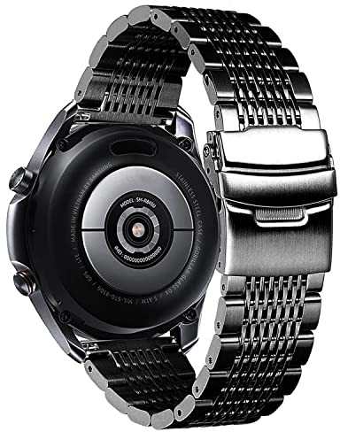 DEALELE Armband Kompatibel mit Samsung Gear S3 / Galaxy Watch 46mm / Galaxy 3 45mm, 22mm 15-Reihiges Edelstahl Metall Ersatz Uhrenarmband für Huawei Watch 3/3 Pro / GT3 46mm / GT2 46mm, Schwarz