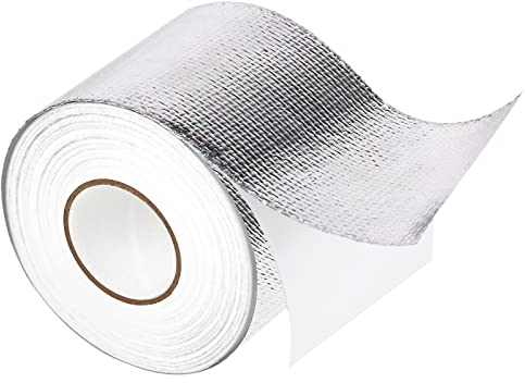 Tosucs Nastro Adesivo in Alluminio con Rete di Rinforzo,Nastro Ignifugo in Fibra di Vetro Ricambio per Motocicli,Nastro Isolante Termico,50 mm x 10 m,Resistente Alte Temperature(Argento)